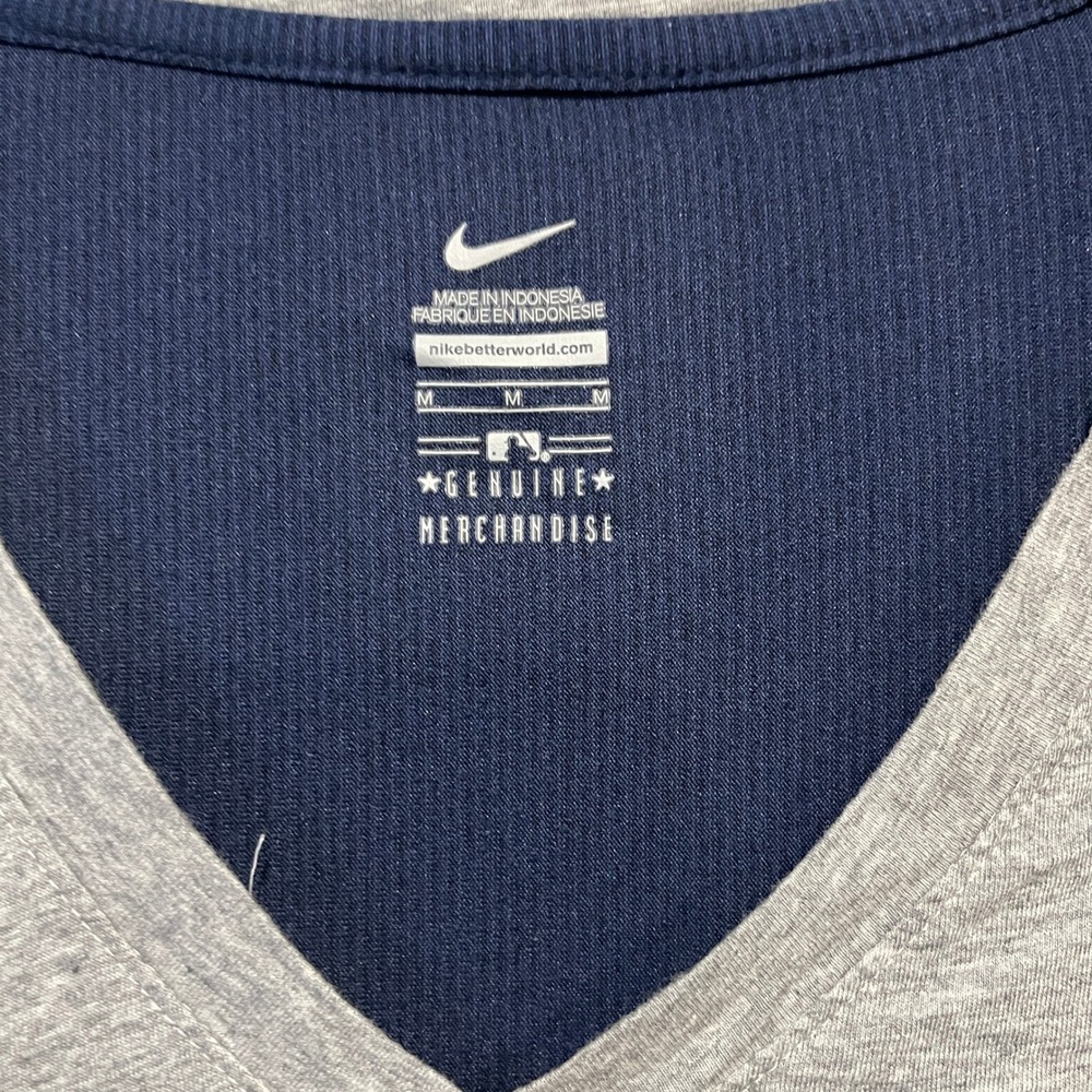 Nike T-Shirt Women M Gray Navy Milwaukee Brewers MLB V-Neck Raglan Tee 2399 - Picture 3 of 6